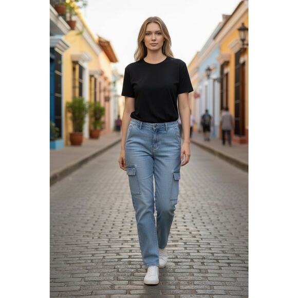 Marc New York Jeans Straight Leg Cargo Jeans Sz 14 Light Blue Wash Relaxed - Picture 2 of 8